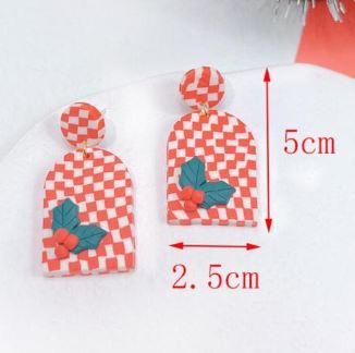 GJ0439 - RED/WHITE GINGHAM WITH HOLLY EARRINGS