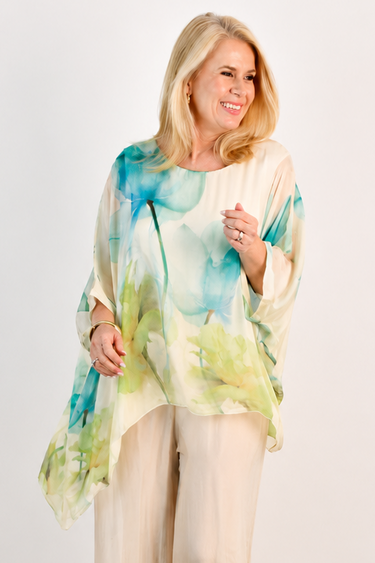 VLST722 (1688) - GABRIELLA BATWING SILK TOP - WATER LILY