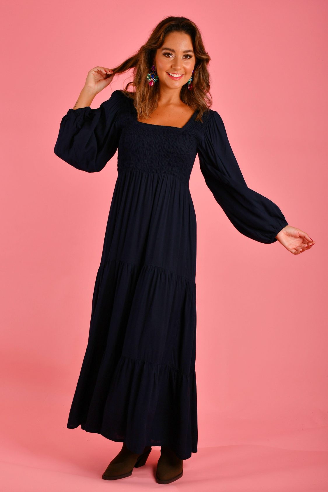 VGLD146 - MADDISON LONG SLEEVE MAXI DRESS - NAVY