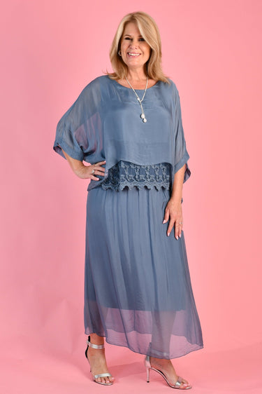 VLSK002 (9968) - MARTA SILK MAXI SKIRT - BLUE