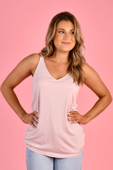 VGLT114 - BAMBOO REVERSIBLE NECKLINE SINGLET - BABY PINK