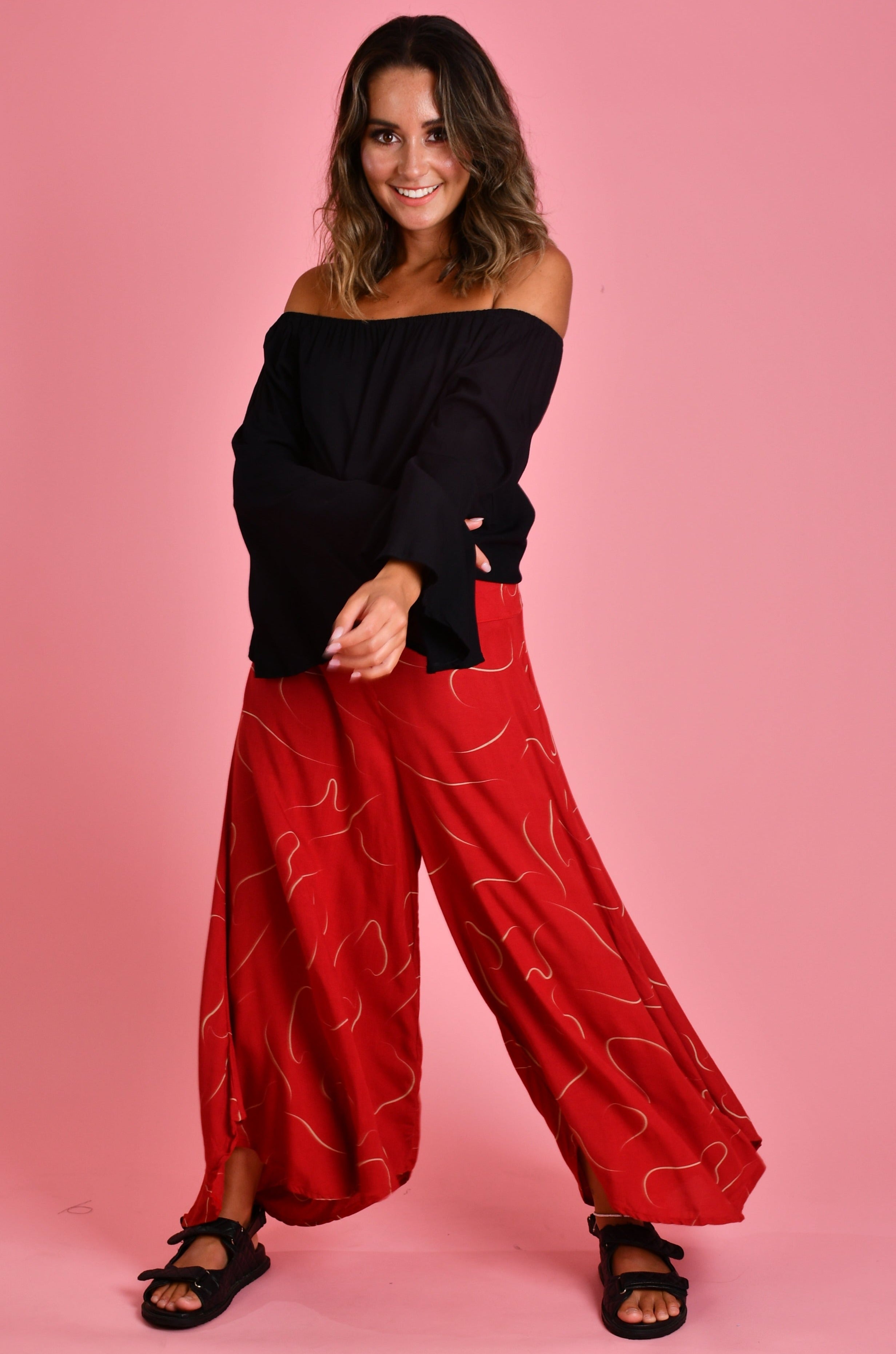 VBLP106 - SYDNEY WIDE LEG PANT - SWIRL CHERRY