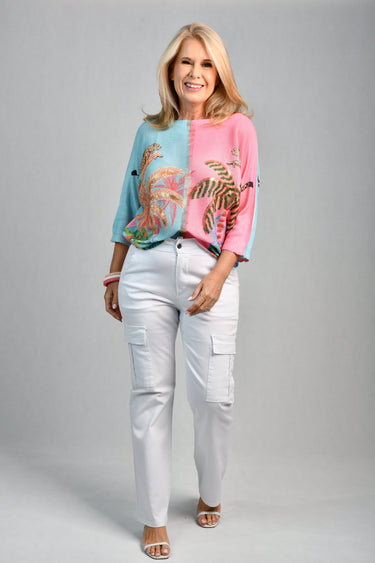 VLST040 (9083) - KNIT TOP - EXOTIC JUNGLE BLUE/PINK