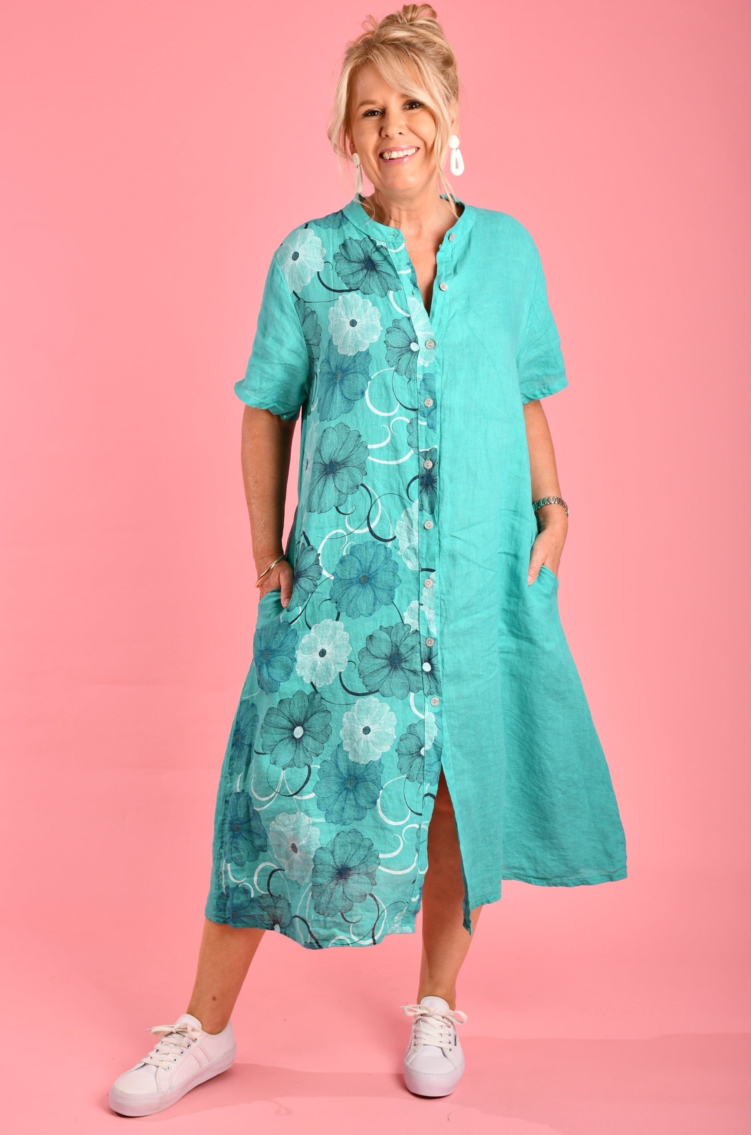 VLSD035 (2153) - GENEVA BUTTON DRESS - TEAL