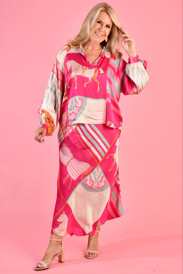 VLSK004 (6651) - LADY SILK SKIRT - SADDLE FUCHSIA