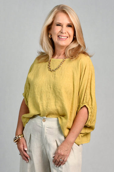 VLST370 (13141) - MARTINA LINEN TOP  - MUSTARD