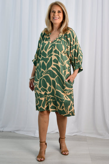 VBLD004 - TINA TUNIC DRESS - SAHARA MOSAIC KHAKI