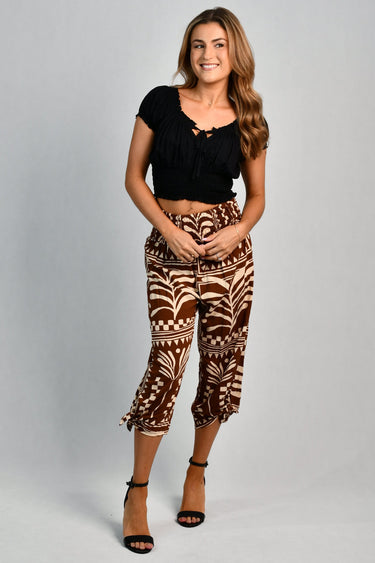 VGLP051 - 3/4 ROUCHED TIE PANTS - TRIBAL ARTISAN BROWN