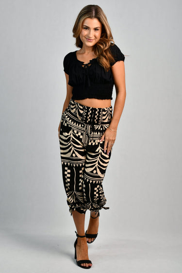 VGLP051 - 3/4 ROUCHED TIE PANTS - TRIBAL ARTISAN BLACK