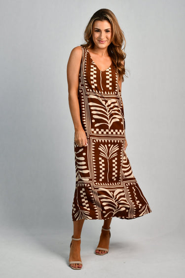 VGLD511 - CASSIE MAXI DRESS - TRIBAL ARTISAN BROWN