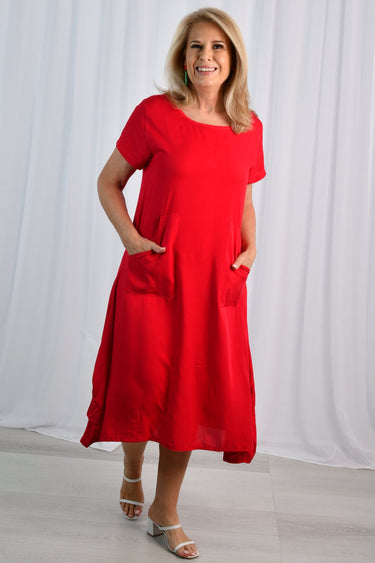 VBLD067 - POCKET MIDI DRESS - CHRISTMAS RED