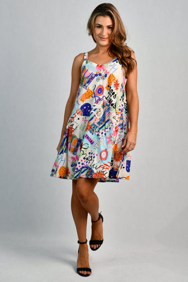 VGLD086 - MARGOT WIDE STRAP DRESS - SUMMER SCRIBBLE