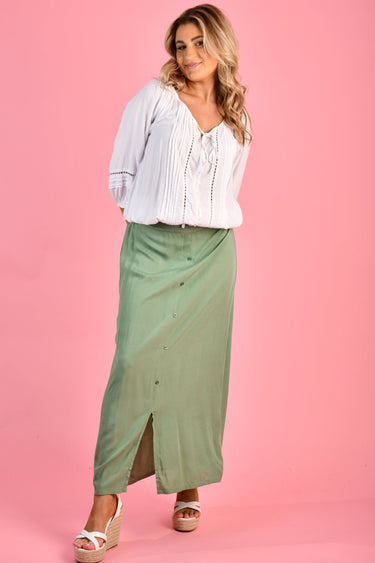VGLK661 - FLATBAND BUTTON SKIRT - SAGE