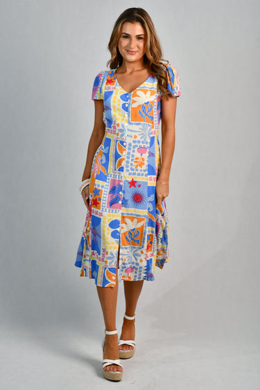 VGLD999 - ROSETTA BUTTON DRESS - COASTAL POP