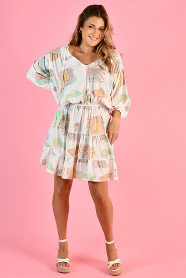 VGLD761 - JULIET BELL SLEEVE DRESS - ZESTY POSTCARD
