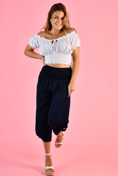 VGLP051 - 3/4 ROUCHED TIE PANTS - NAVY