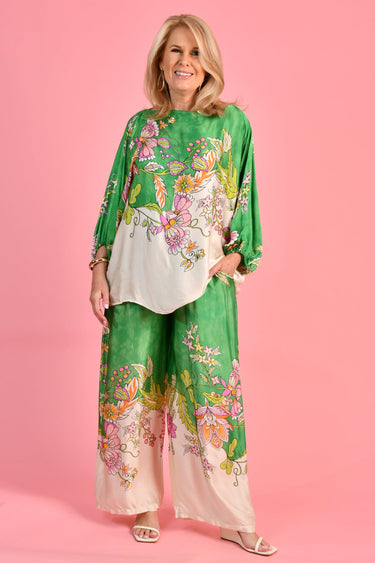 VLSP640 (6655) -  LISA SILK PANTS - GREEN FLORAL