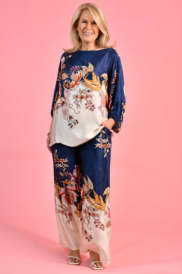 VLSP640 (6655) -  LISA SILK PANT - NAVY FLORAL