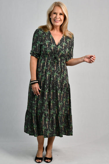VBLD734 - PAMELA MIDI DRESS - AFTER DARK PALM