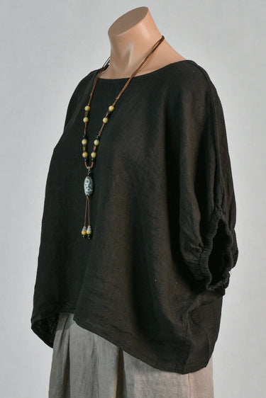 VLST370 (13141) - MARTINA LINEN TOP  - BLACK