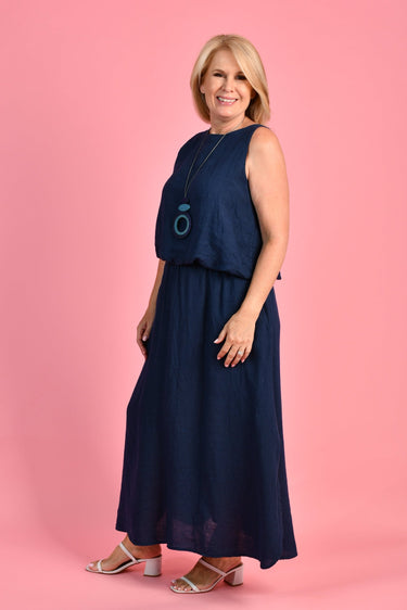 VLSK001 (24G109) - MILAN LINEN SKIRT - NAVY