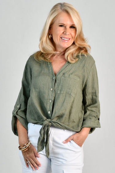 VLST790 (2202) -  PIA COLLARED TIE UP SHIRT - PISTACHIO