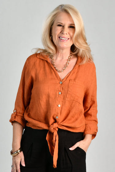 VLST790 (2202) -  PIA COLLARED TIE UP SHIRT - PUMPKIN