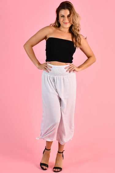 VGLP051 - 3/4 ROUCHED TIE PANTS - WHITE