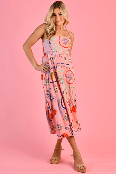 VGLD700 - ELLIE MIDI DRESS - POSITANO PICNIC PINK