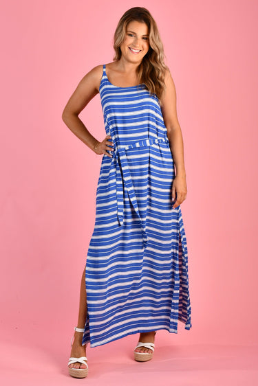VGLD899 - STRAPPY SEASIDE MAXI DRESS - SAILOR STRIPE BLUE
