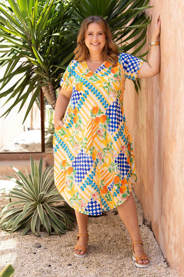 VBLD083 - GREAT HARBOUR DRESS - CAPRI CHECK NAVY/ORANGE