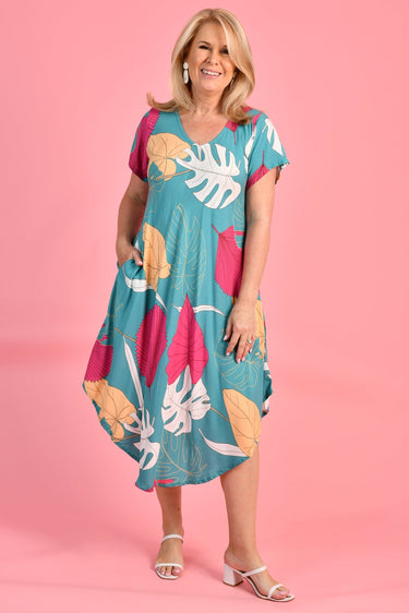 VBLD083 - GREAT HARBOUR DRESS - MAGIC MONSTERA TEAL