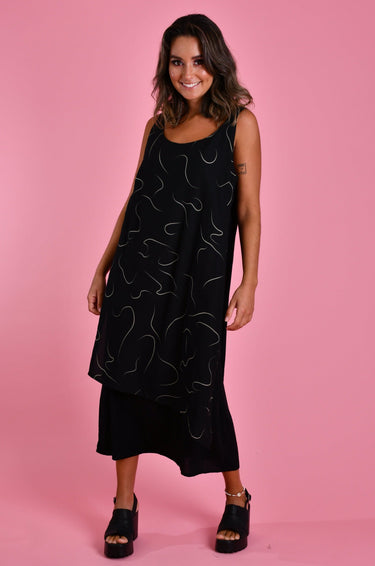 VBLD095 - OVERLAP DRESS - SWIRL BLACK