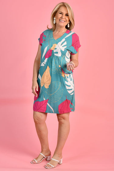VBLD118 - LOVINA DRESS - MAGIC MONSTERA TEAL