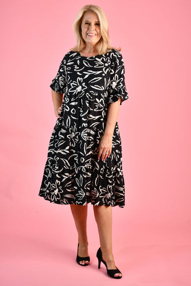 VBLD250 - PARADISE DRESS - PICASSO'S GARDEN BLACK