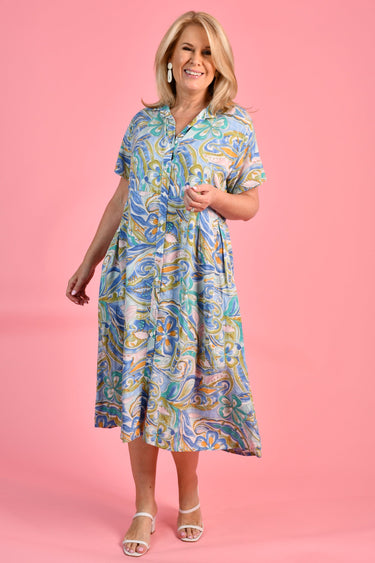 VBLD589 - FREYA MIDI DRESS - 70'S SWIRL BLUE