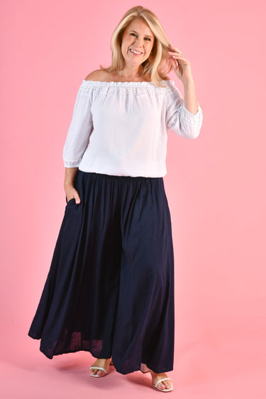 VBLP206 - FREMANTLE ROUCHED WIDE LEG PANT - NAVY