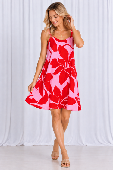 VGLD086 - MARGOT WIDE STRAP DRESS - POWER PETALS BERRY