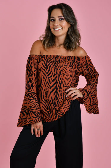 VGLT889 - BELL SLEEVE TOP - ZEBRA RUST
