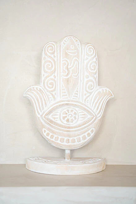 VRHL350 - WOODEN HAND ON A STAND - WHITE WASH