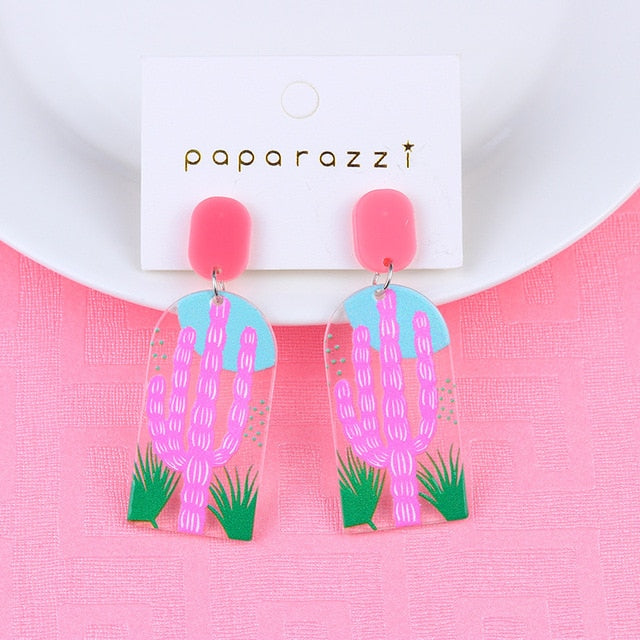 GJ0200 - PINK CACTUS ARCH EARRINGS