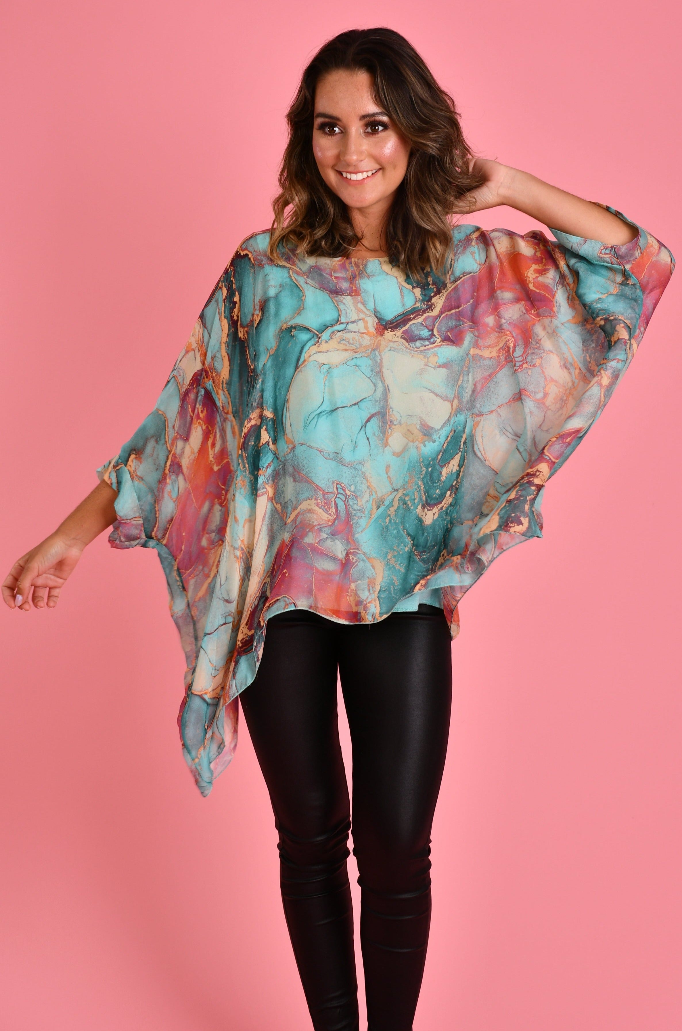 VLST750 (1688) - TUSCANY SILK TOP W/ SLIP - TURQUOISE MARBLE
