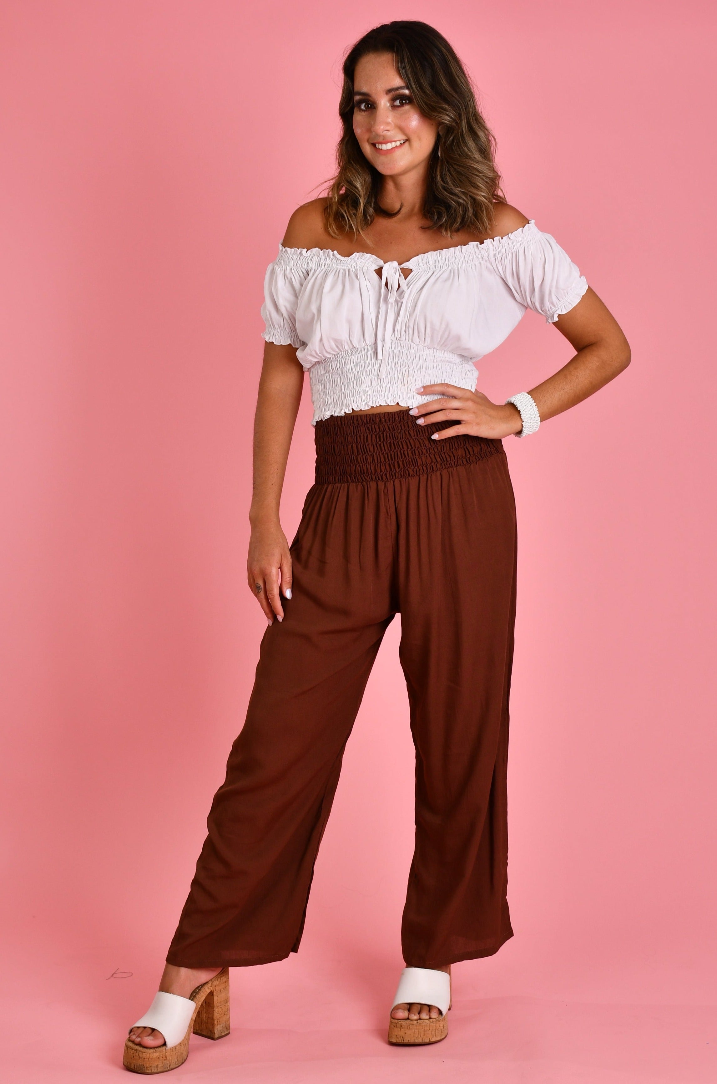VGLP067 - LONG ROUCHED PANTS - CHOCOLATE