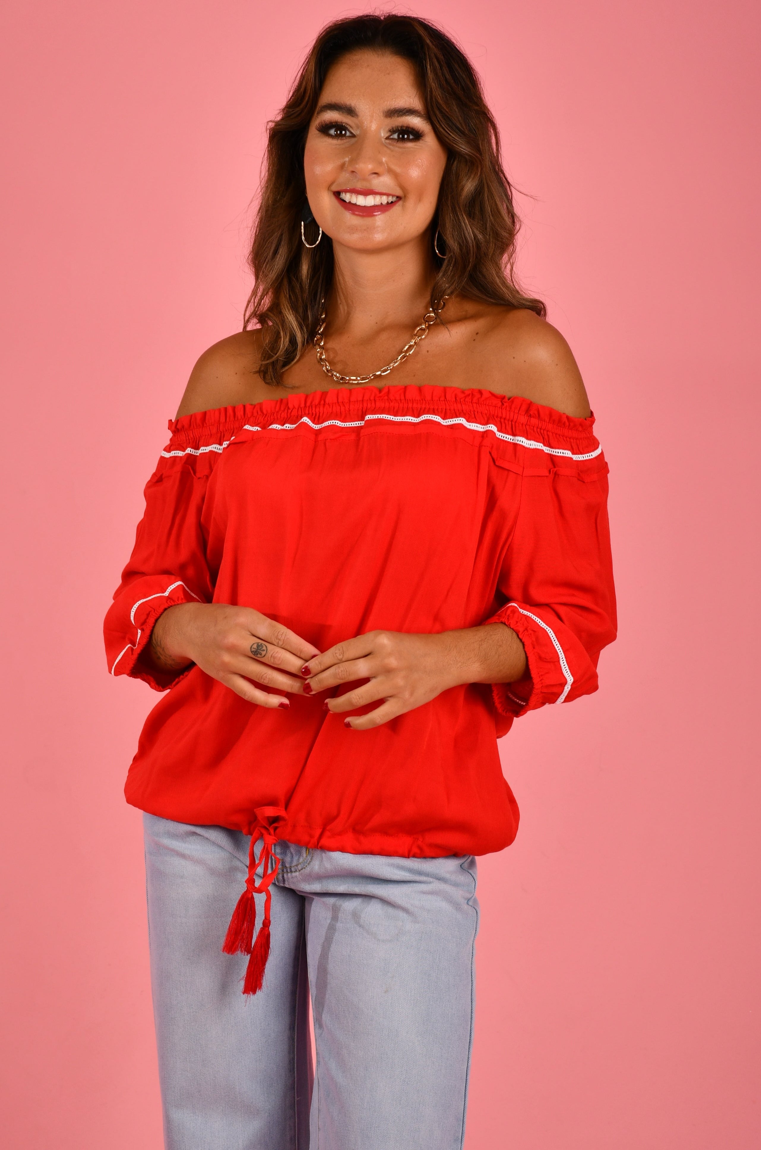 VBLT073 - PEASANT TOP - CHRISTMAS RED