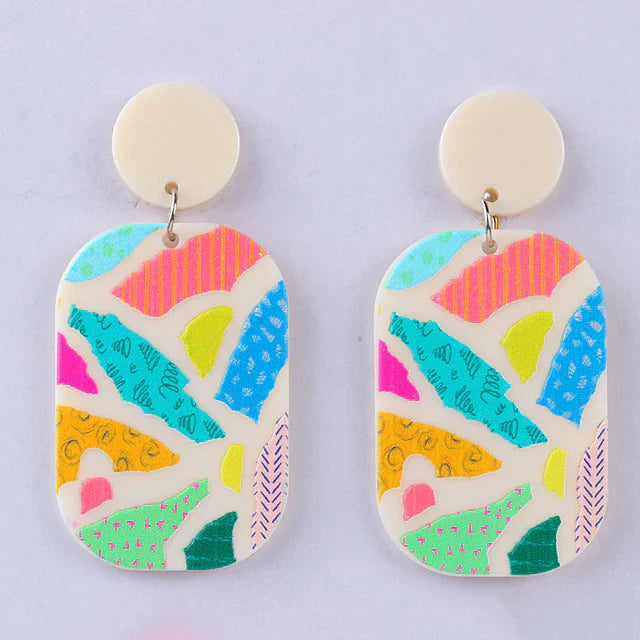 GJ0292 - BRIGHT MULTI COLOUR ABSTRACT EARRINGS