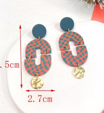 GJ0442 - RED/GREEN OVAL WITH GOLD DROP EARRINGS
