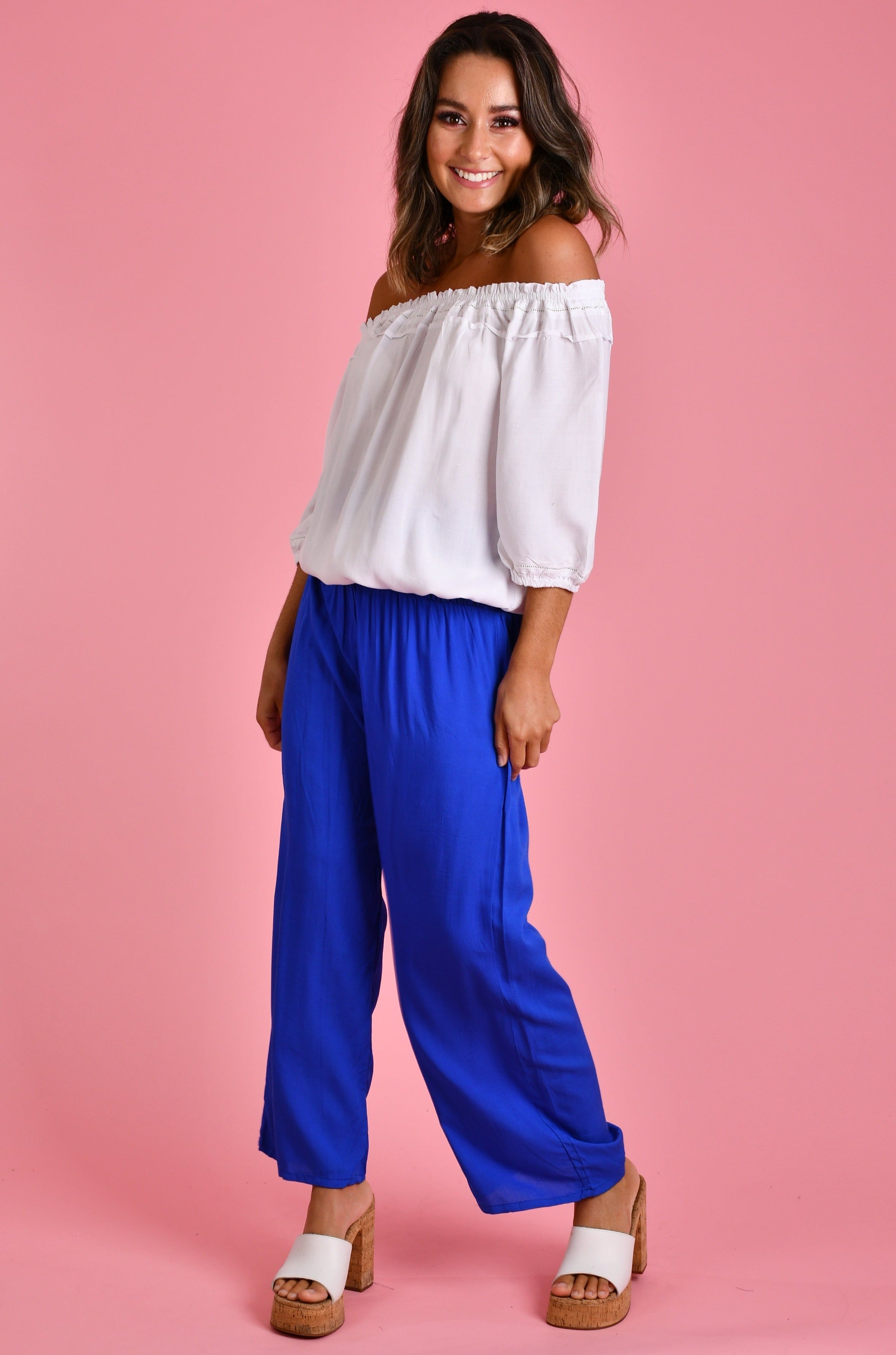 VGLP067 - LONG ROUCHED PANTS - COBALT