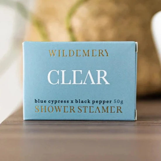 WILD EMERY SHOWER STEAMER - CLEAR - BLUE CYPRESS X BLACK PEPPER